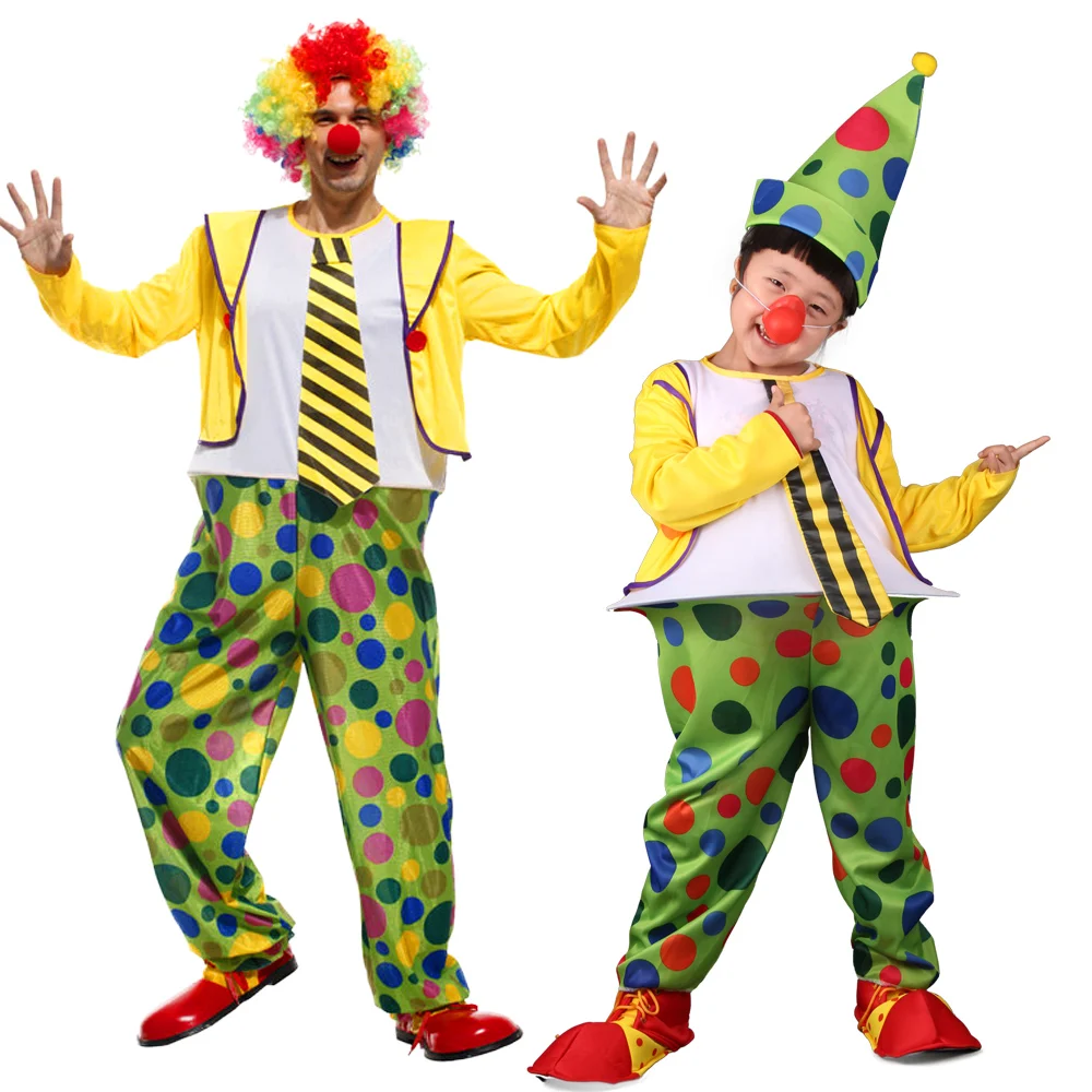 

Adult Kids Funny Circus Clown Hat Costume Naughty Joker Fancy Cosplay Carnival Parent-child Clothing Dress Up No Wig