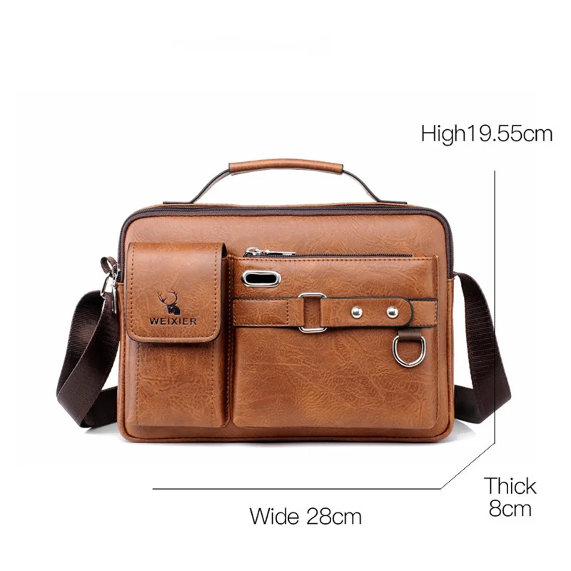 WEIXIER Fashion Men's Shoulder Bag Portable PU Leather Handbag Business Briefcase Travel Man Crossbody Bags Brand Qualit Men Bag