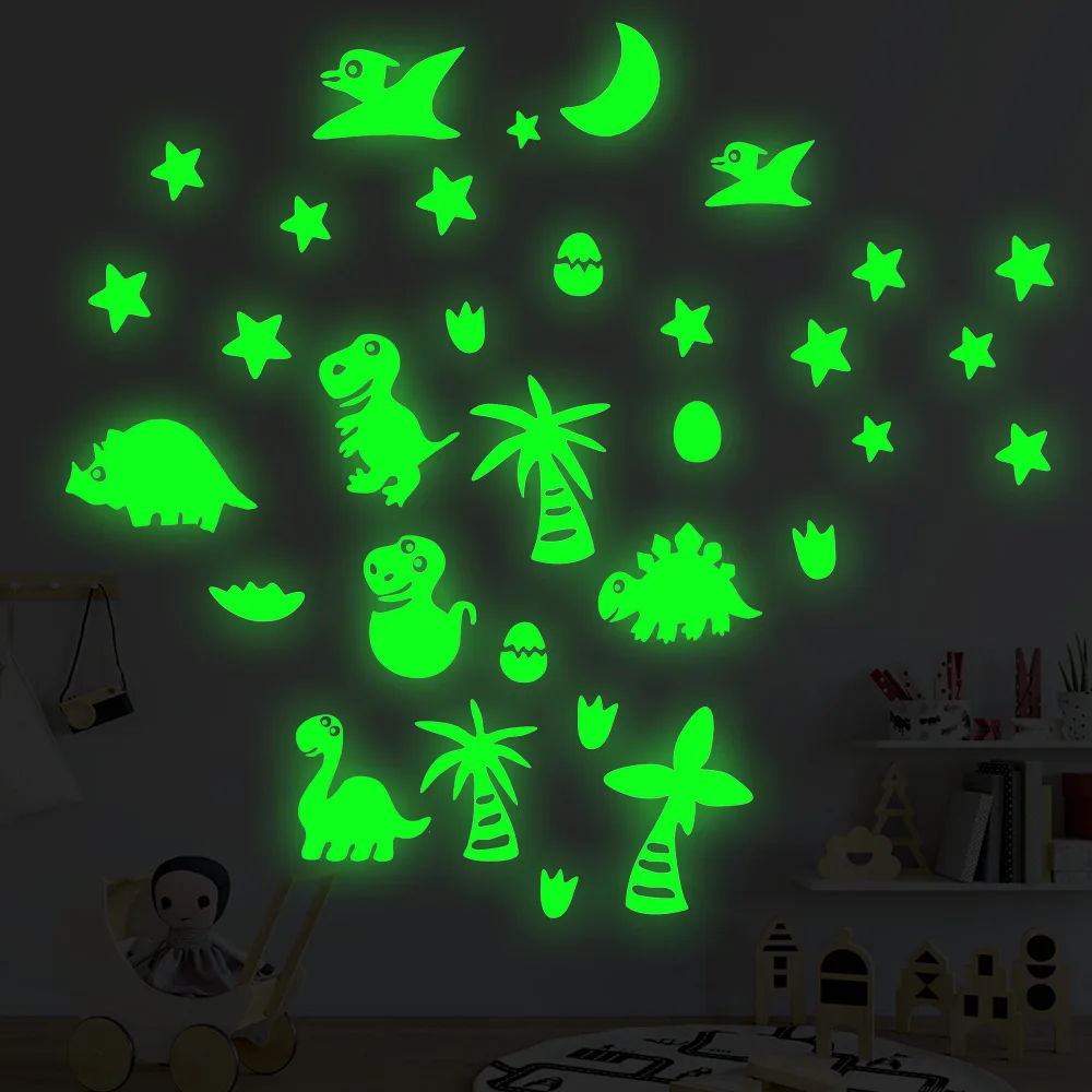 

Luminous Dinosaur Wall Stickers Glow In The Dark Cartoon Wall Stickers PVC Animal Star Moon Fluorescent Stickers Home Decoration