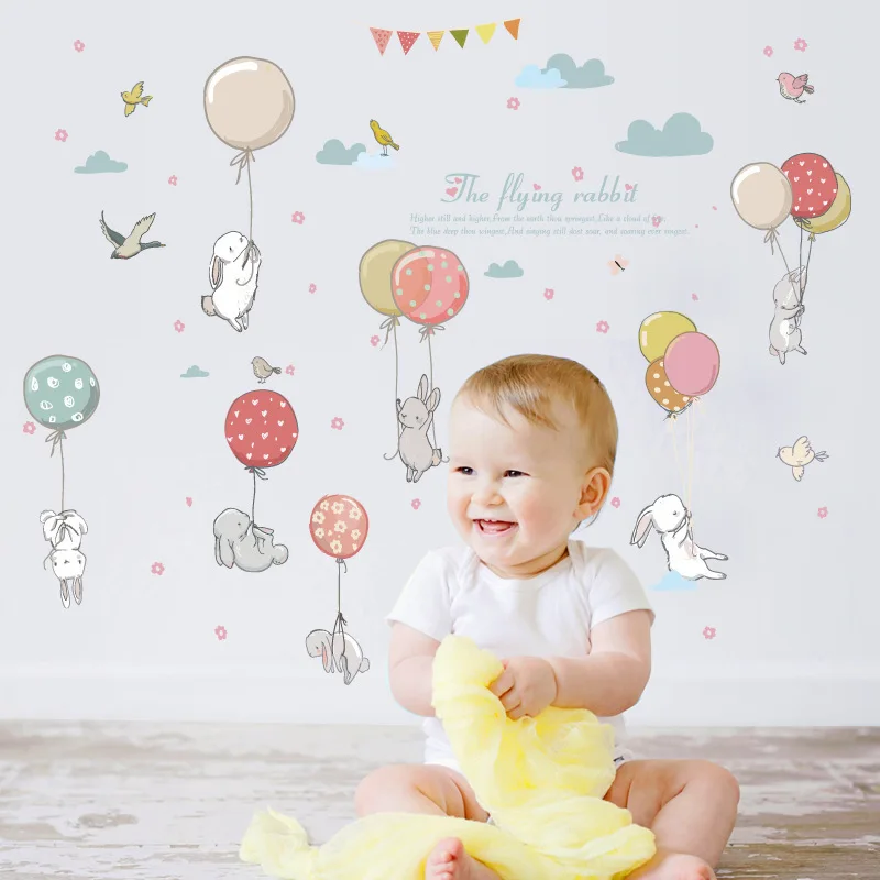 

Colorful Balloon Rabbit Wall Stickers for For Kids Room Living Room Bedroom Home Decor Baby Nursery Self Adhesive Wall Decals