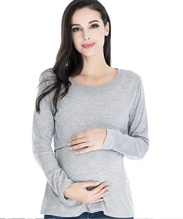 European and American fashion pop multifunctional mother lactation sweater summer women's solid color long sleeve lactation garm