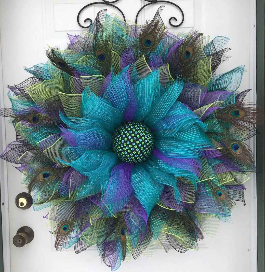 

Peacock Feather Wreath Flower Ring Purple Ring House Garland, Hanging Wall, Door, Window, Home Decor, Christmas Day, 45cm