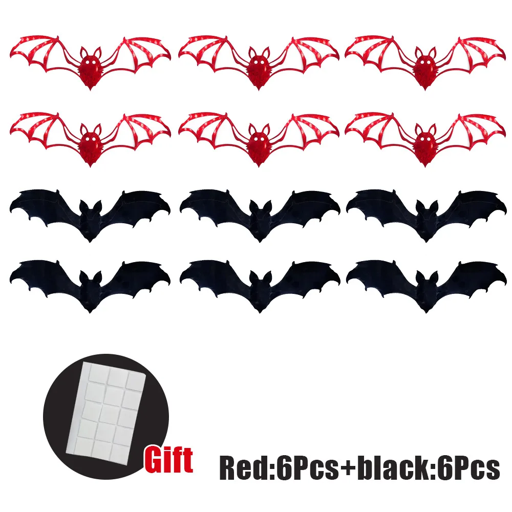 3D наклейки летучие мыши черные пластик 12 шт