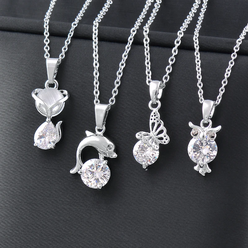 

SINLEERY Classic Animal Crystal Chains Silver Color Choker Stainless Steel Necklace For Women accessories jewelry 2022 XL958 SSK