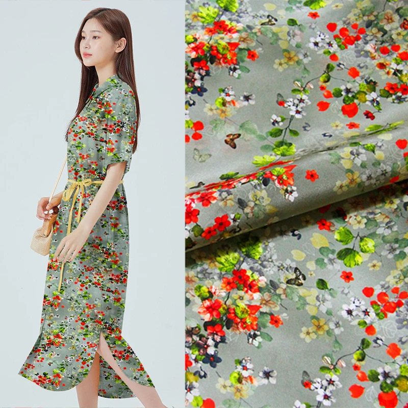 

Mulberry Silk Crepe De Chine Fabric Summer High Quality Printed Shirt Skirt Small Floral Cloth Sew Accessories by the Meter