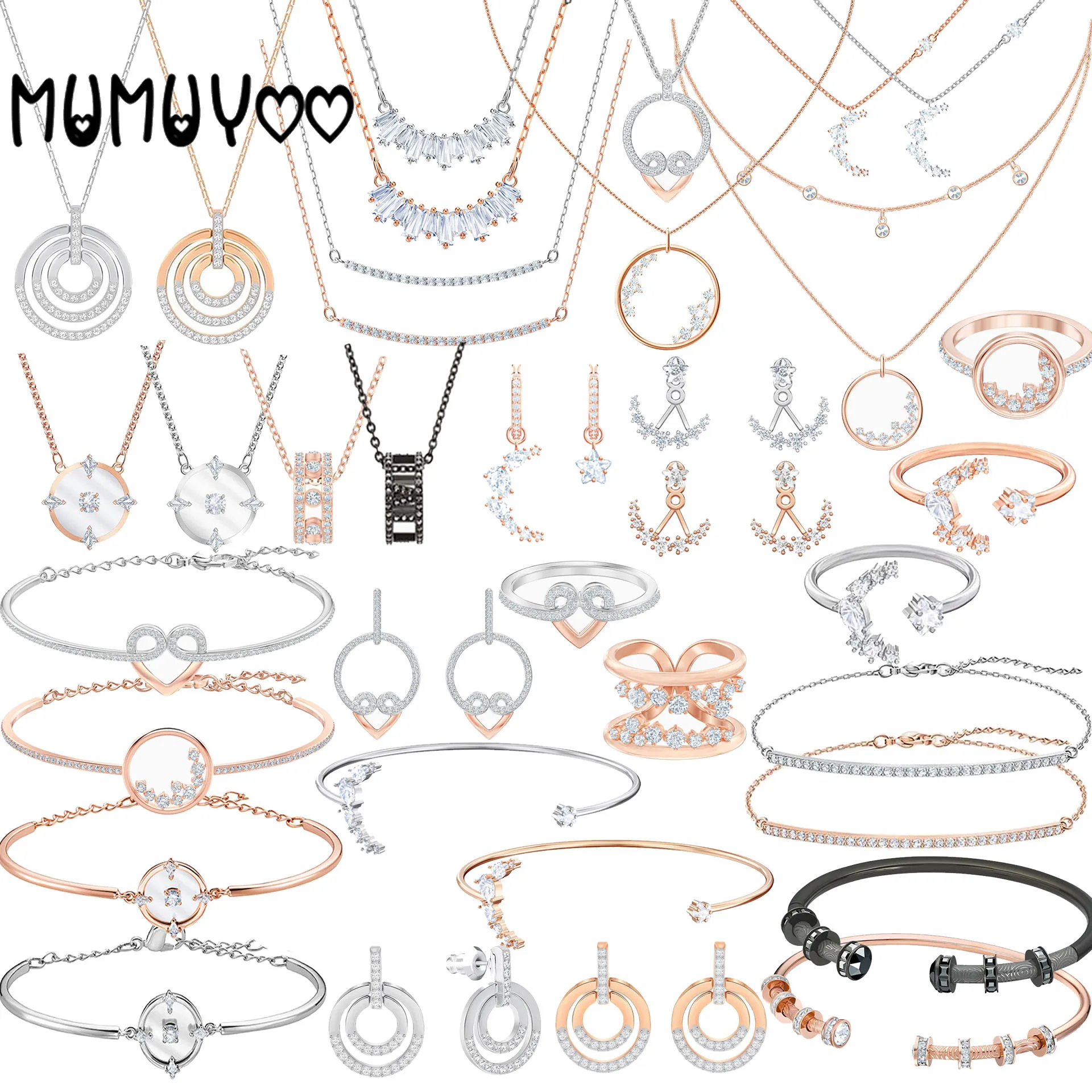 

Оригинальный комплект ювелирных изделий Swa с австрийскими кристаллами, Роскошные звезды, луна, круглые подвески, серьги, браслет для женщин,...