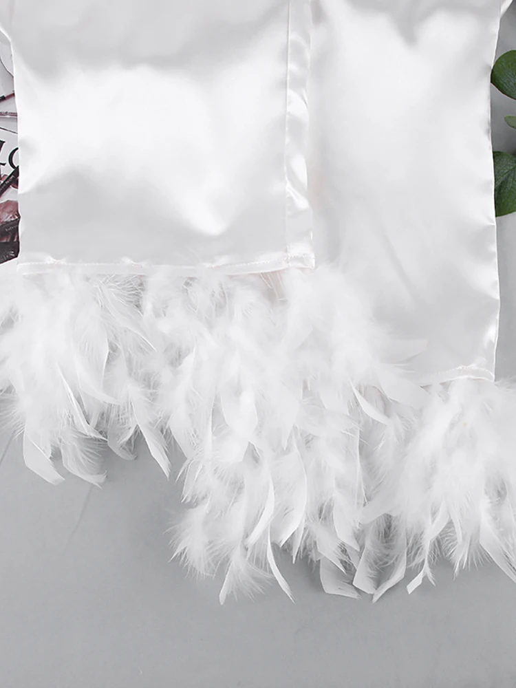 Restve Feathers Sleepwear Female 2 Piece Set Long Sleeve Turn Down Collar Tops Satin Casual Women Sets With Pants Autumn 2022