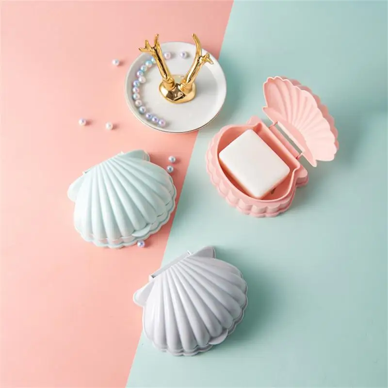 

Shell Shaped Soap Box With Cover Draining Non-slip Soap Holder Case Soap Dish Home Creative Drain Soap Box Bathroom Supplies