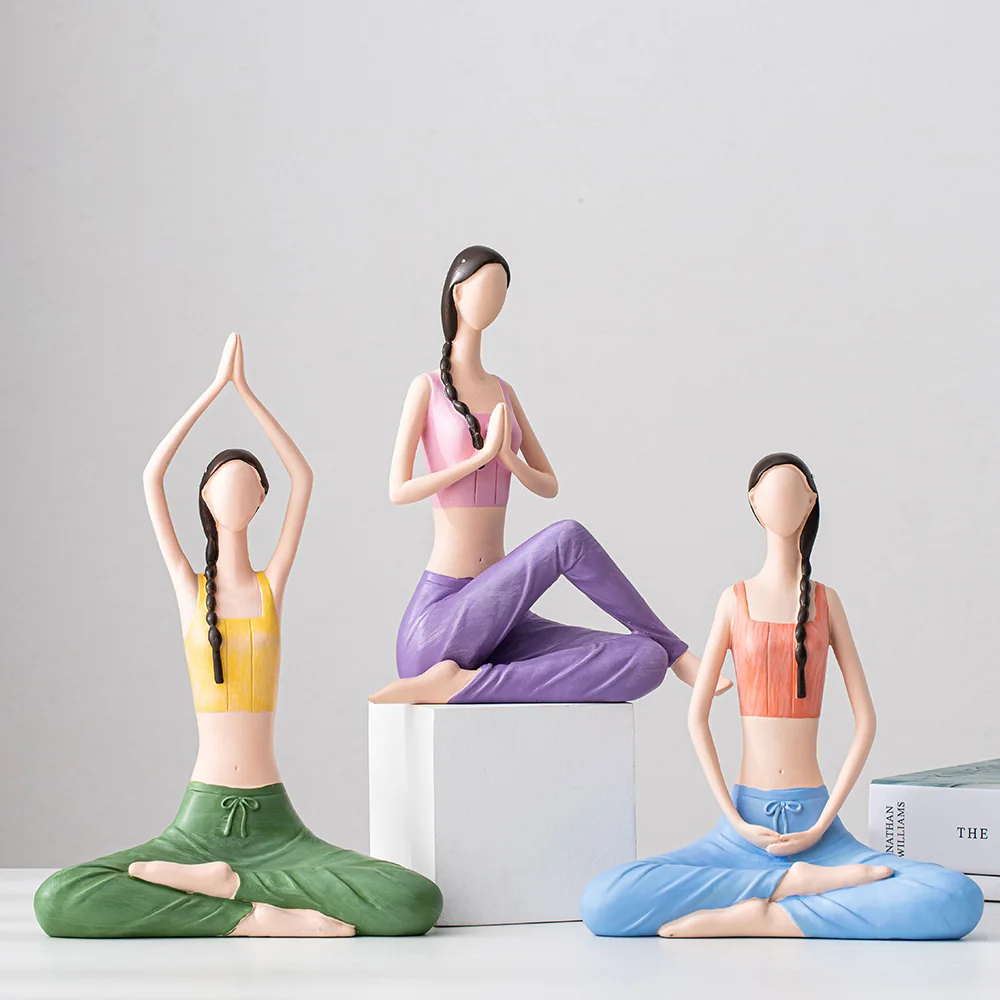 

Yoga Girl Cartoon Character Resin Statue Modern Home Decoration Living Room Decoration Desk Accessories Colorful Sculpture Gifts