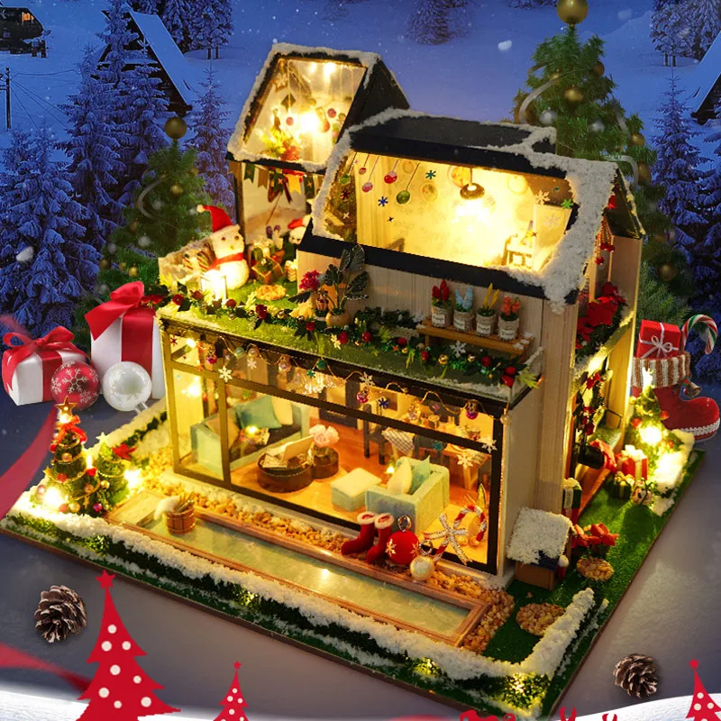 

Creative DIY Dollhouse Miniature Dollhouse Nordic Lmpression Christmas Garden Building Kit Toys for Children Birthday Gifts
