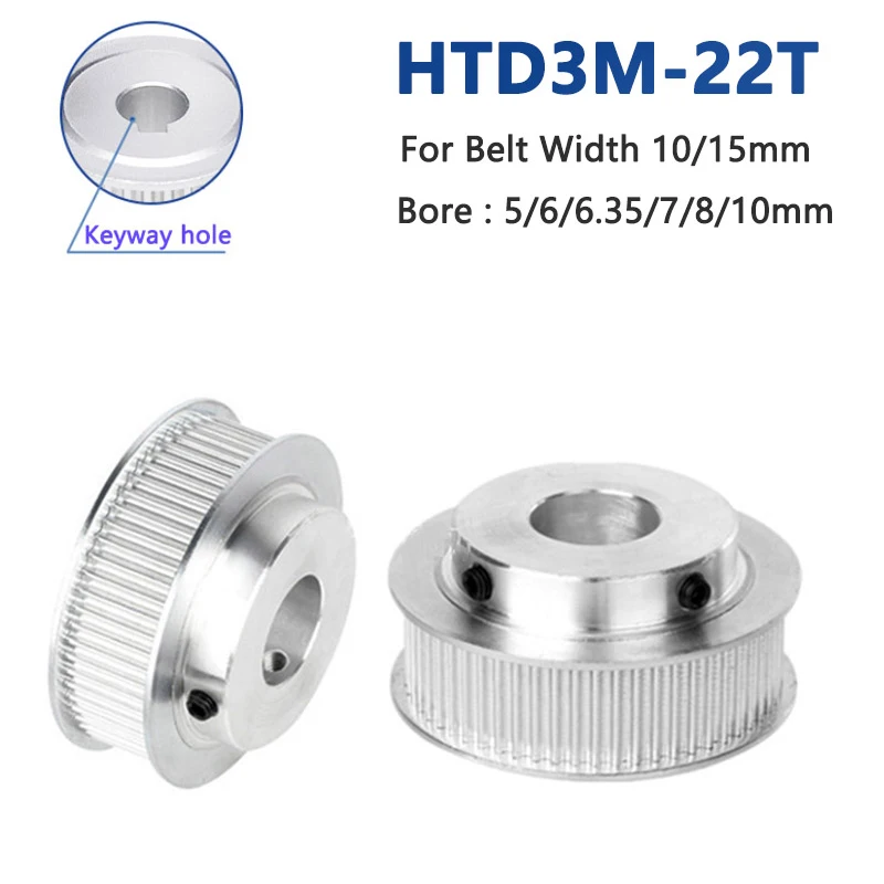 

1pc 22 Teeth HTD3M Timing Pulley Bore Size 5/6/6.35/7/8/10mm 22T HTD-3M Synchronous Wheel with Step for Belt Width 10/15mm