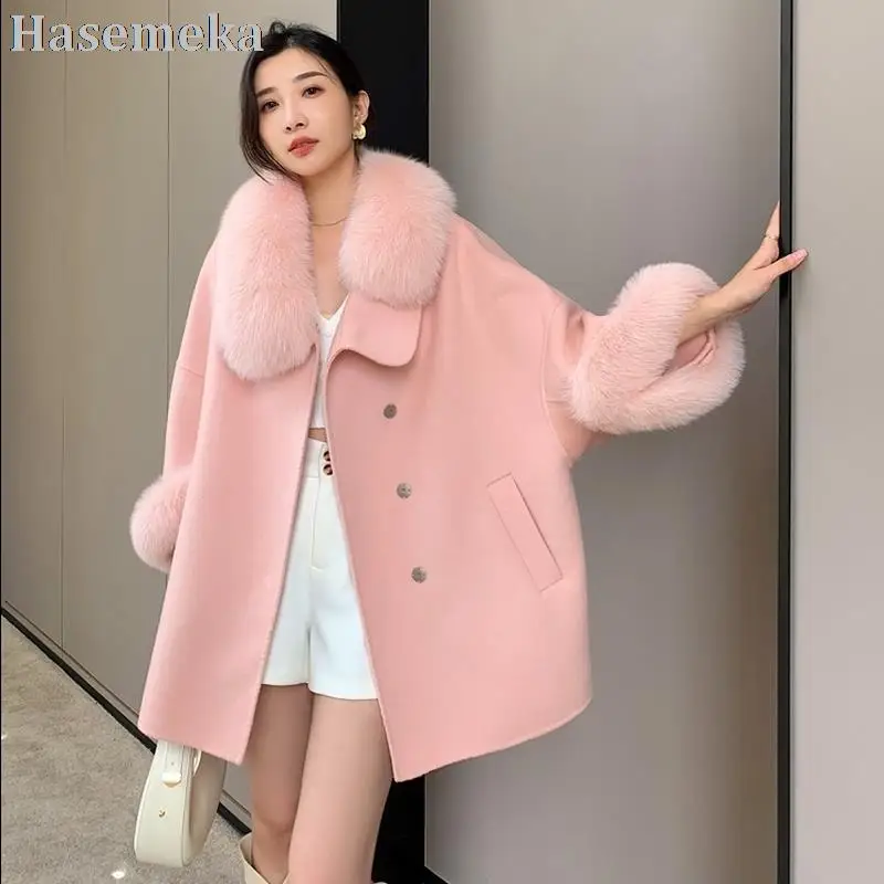 Luxury Natural Cashmere Fur Coats Ladies Winter Warm Temperament Jackets Fashion Glamorous Elegant Fur Overcoat For Women