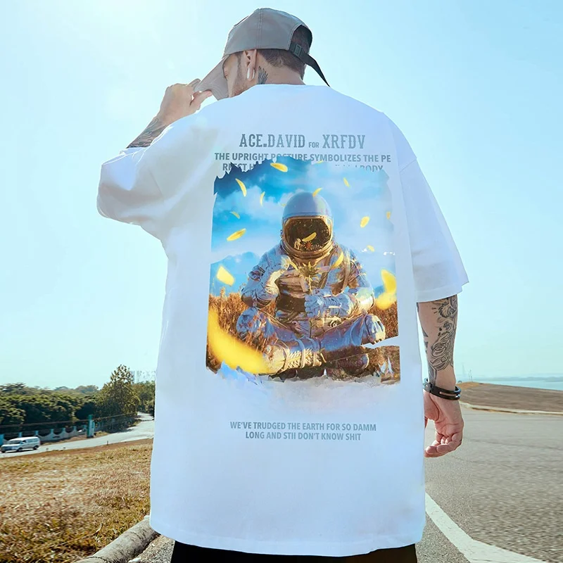 Модный бренд с короткими рукавами мужской космонавт свободный размер больших