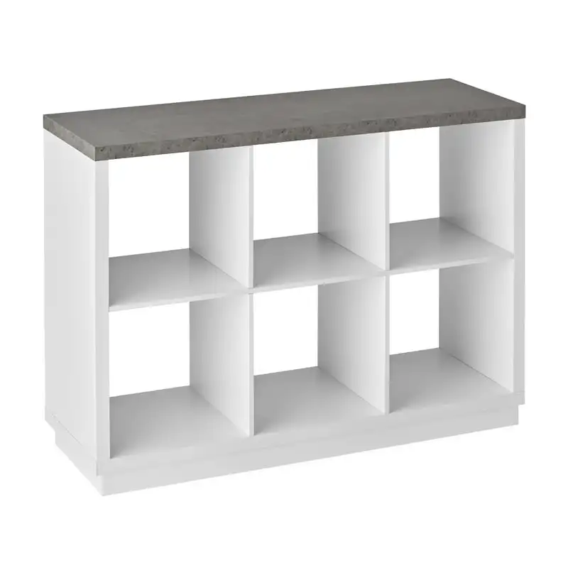 

6-Cube Organizer, White with Faux Concrete Top Home Furniture Office Bedroom Display Rack Shelf