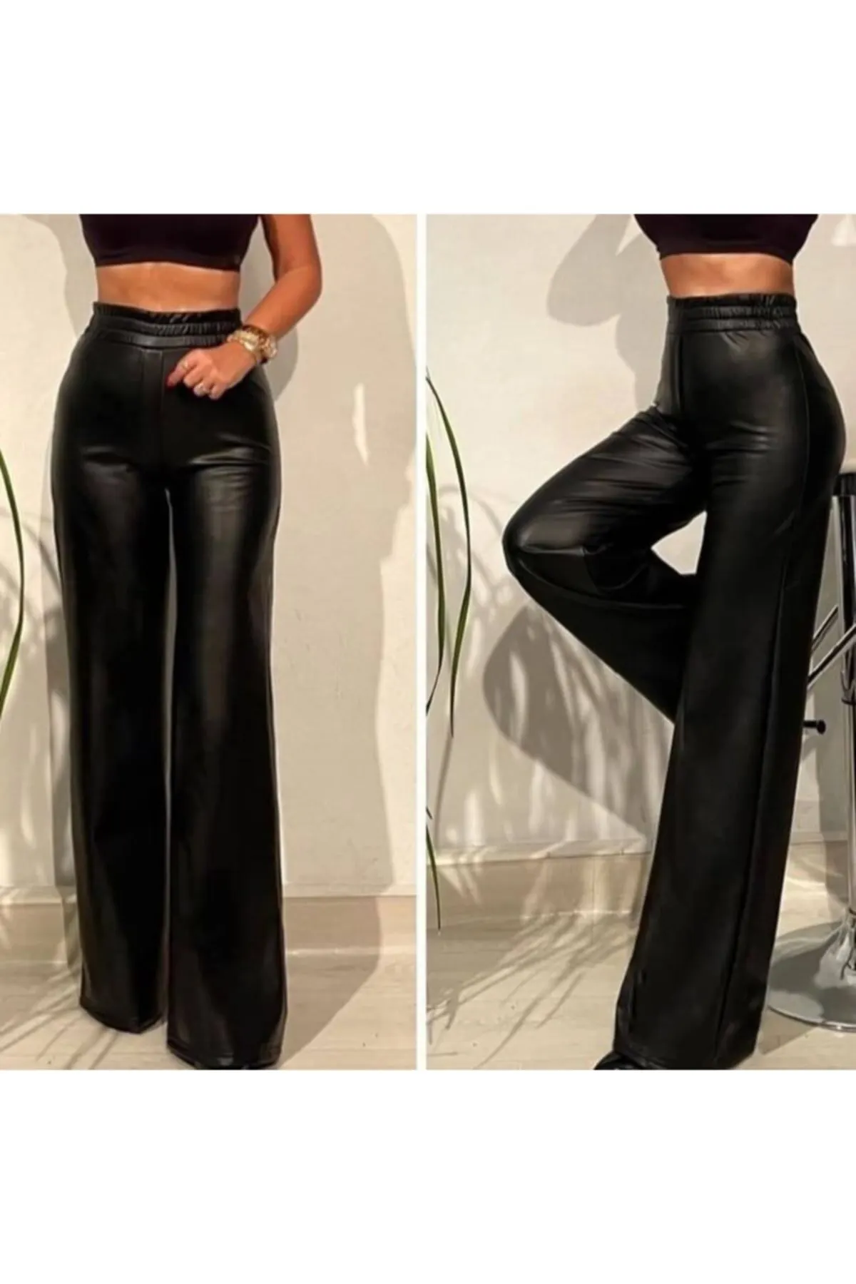 

Women's Overalls High Waist Wide Leg Ragged Leather Trousers. Hot Casual Fashion Sleeveless Baggy Trousers Overalls