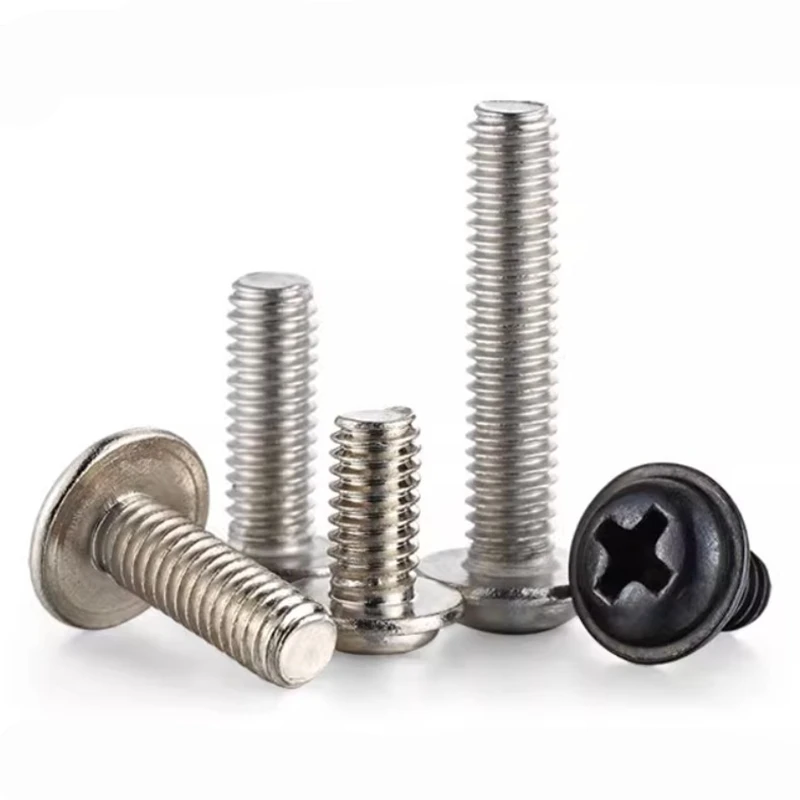 

PWM M1.4 M2 M2.5 M3 M3.5 M4 M5 черная/никелевая углеродистая сталь крест Phillips сковорода круглая головка с шайбой воротник винт болт