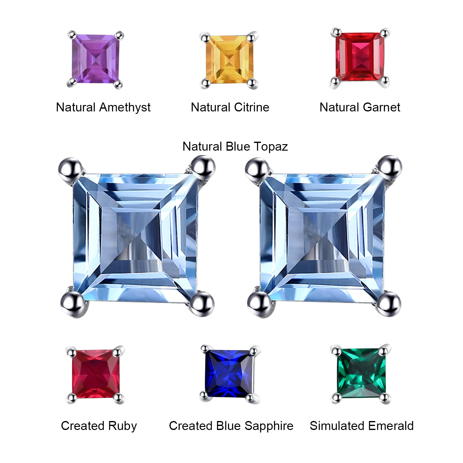 JewelryPalace Square Genuine Blue Topaz Amethyst Citrine Garnet Created Sapphire Ruby Emerald 925 Sterling Silver Stud Earrings images - 6