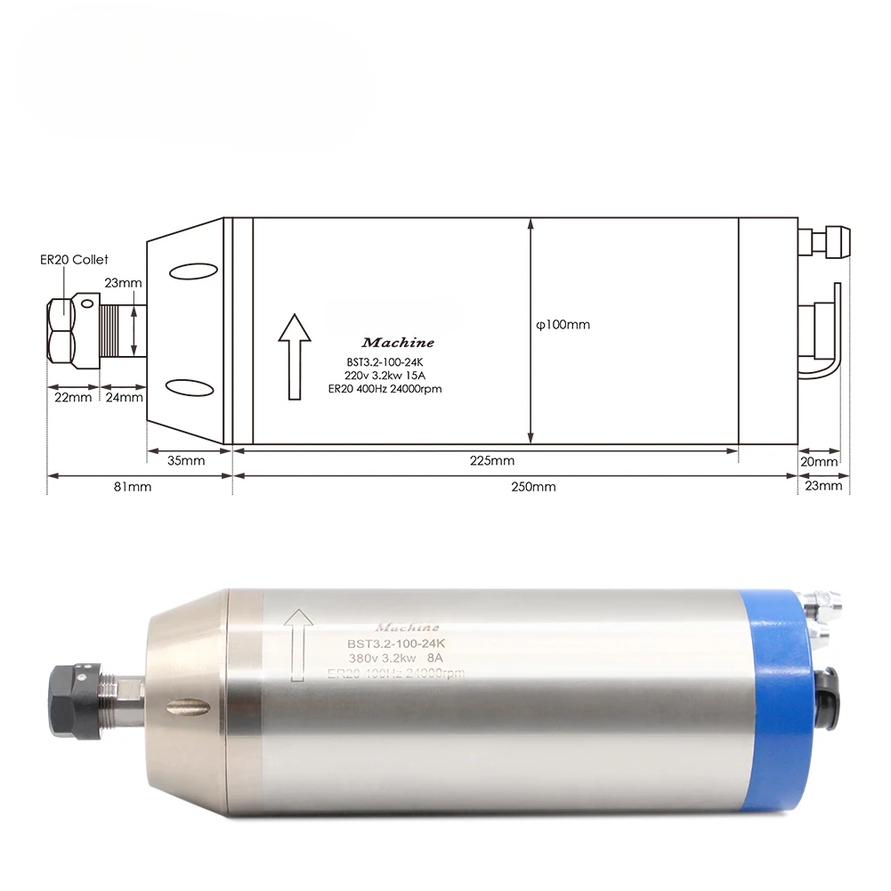 Шпиндель с водяным охлаждением кВт ER20 двигатель шпинделя для гравировального