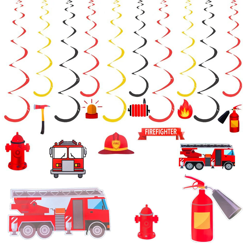 

Fireman Birthday Decorations Fire Truck Hanging Swirl Ceiling Decor For Firefighter Themed Costume Sam Extinguisher Supplies