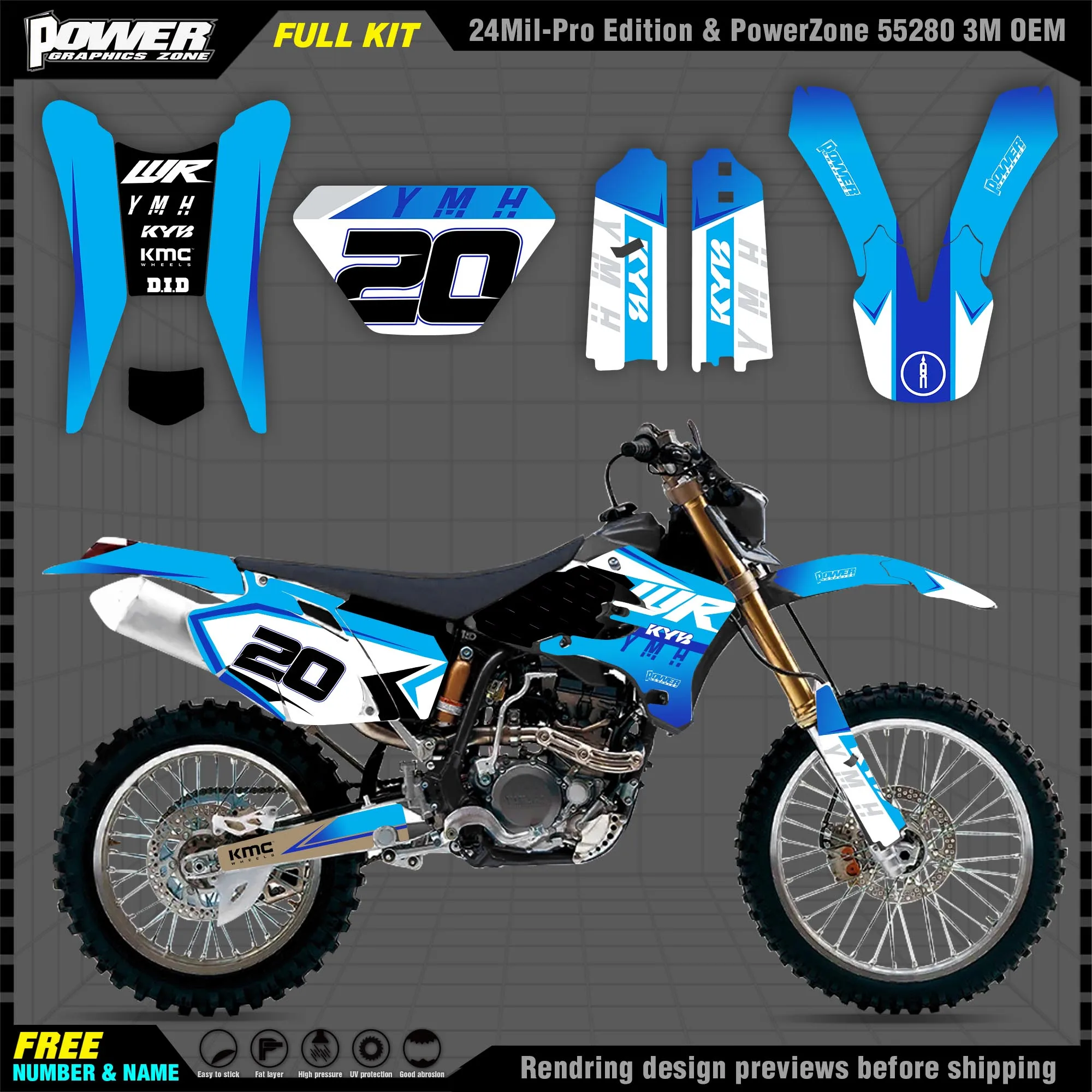 

PowerZone Custom Team Graphics Backgrounds Decals 3M Stickers Kit For YAMAHA 03-04 05-06 WRF250 450 Stickers 002