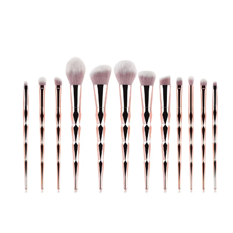 

12Pcs Professional Eyes Makeup Brushes Set Diamond Gold Handle Eyeshadow Eyebrow Eyeliner Blending Powder Smudge Brush