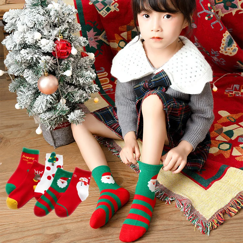 

5 pairs children's socks lovely big red socks Christmas socks kid's Socks boys girls Socks New Year's gifts