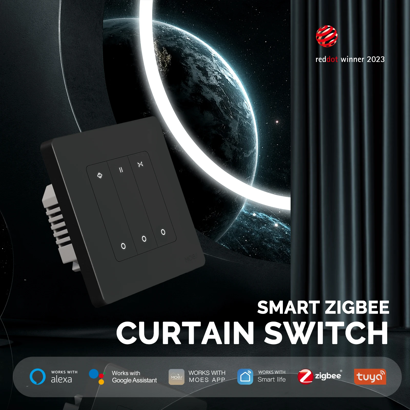 Умный Переключатель Штор Moes Zigbee С Кольцевым И Звездным Дизайном Пульт
