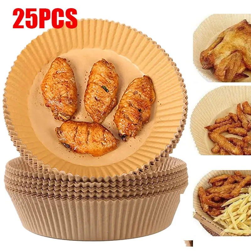

25PCS Air Fryer Disposable Paper For Air Fryer Cheesecake Air Fryers Baking Accessories Parchment Wood Pulp Steamer Baking Paper
