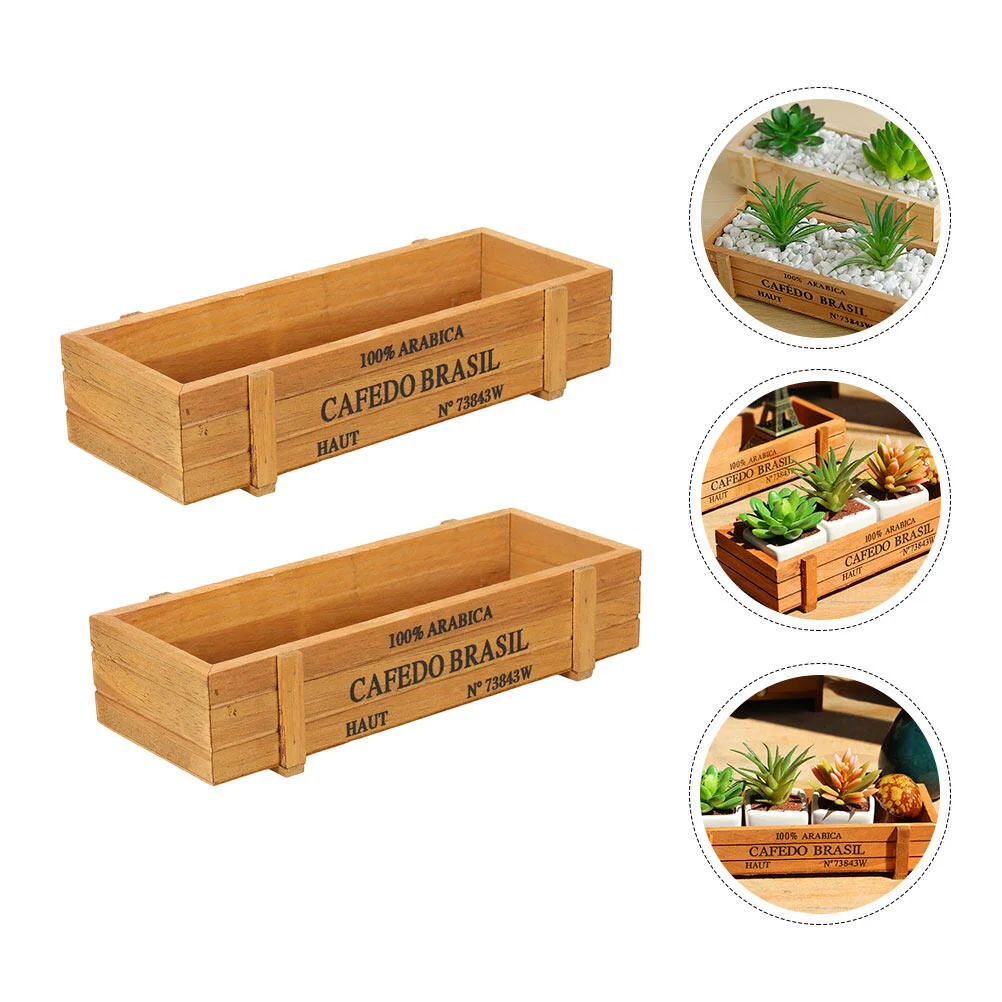 

2 Pcs Wooden Flower Device Bed Box Succulent Planter Rectangle Vase Vanilla Vintage Pine Rectangular Container Mini Pots