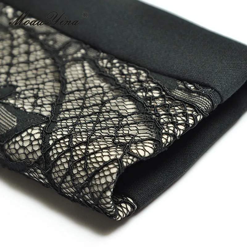 MoaaYina осеннее модное Дизайнерское черное винтажное сращенное Платье женское