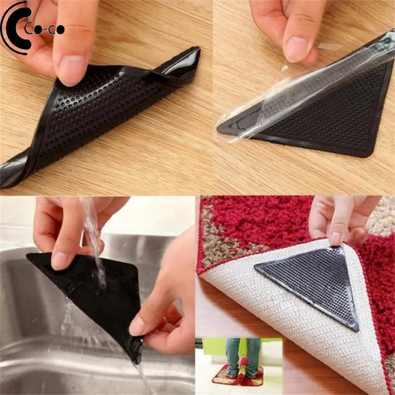 

8 шт. Нескользящая наклейка на коврик, многоразовые наклейки, противоскользящие Угловые накладки, коврик, треугольный моющийся коврик, клей...