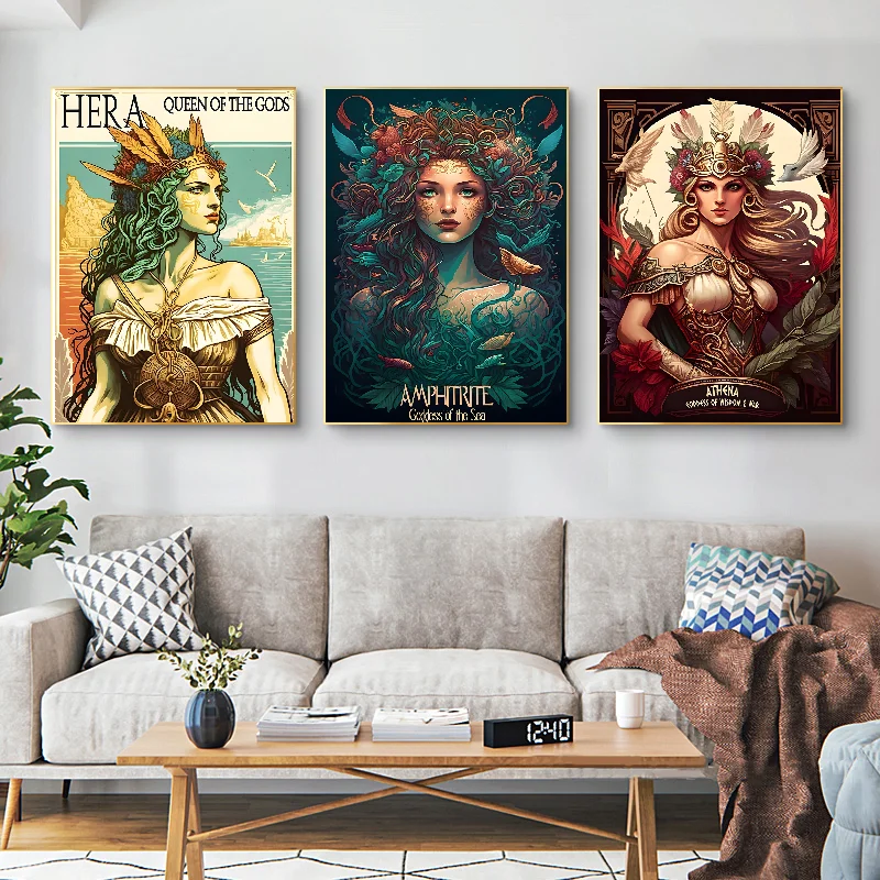 Ancient Greek Mythology Zeus Selene Hecate Poster Self-adhesive Art Waterproof Paper Sticker Coffee House Bar Room Wall Decor