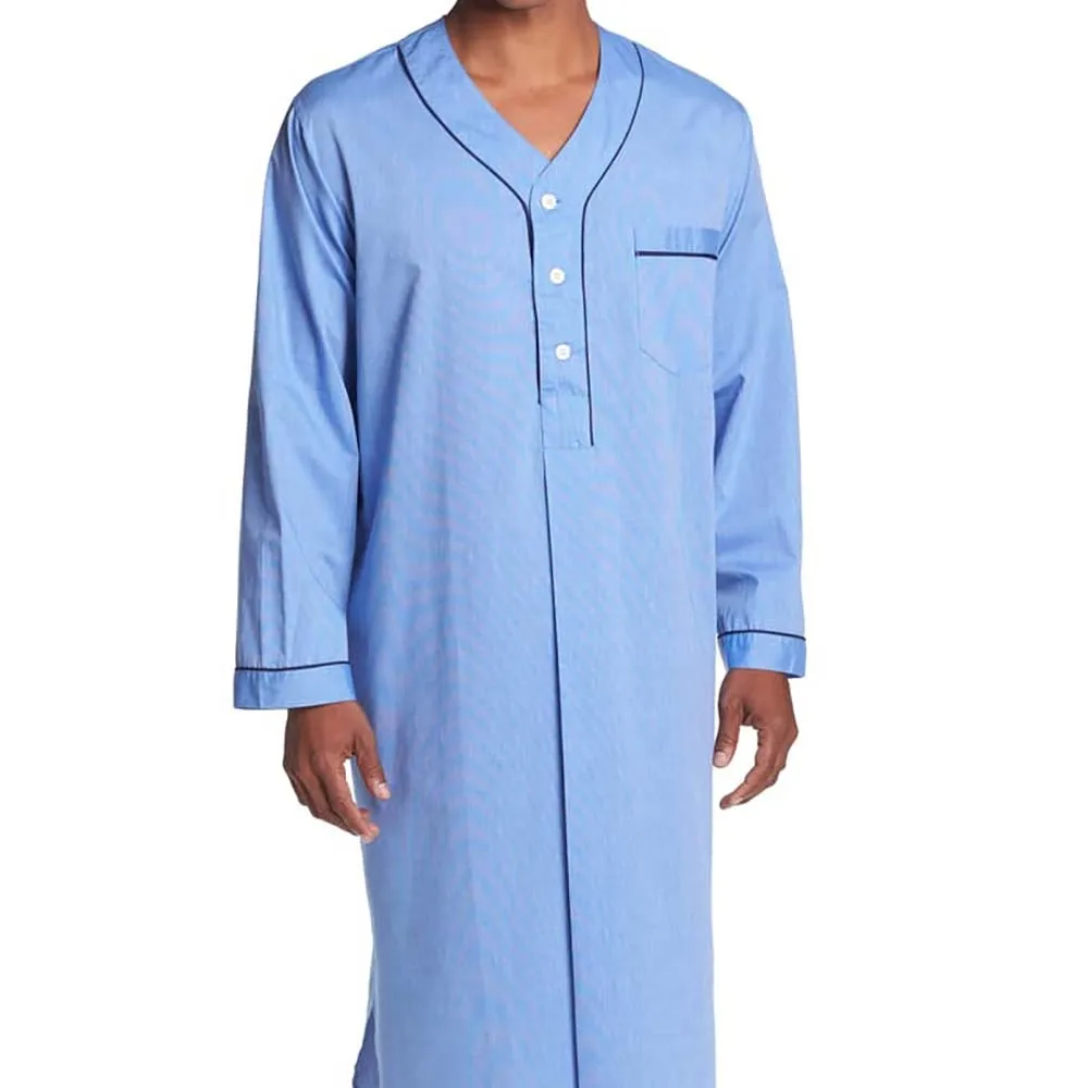 Southeast Asian Muslim Men'S Loose Stand-Up Collar Door Tube Long-Sleeved Robe European And American Solid Color Pajamas Xn009