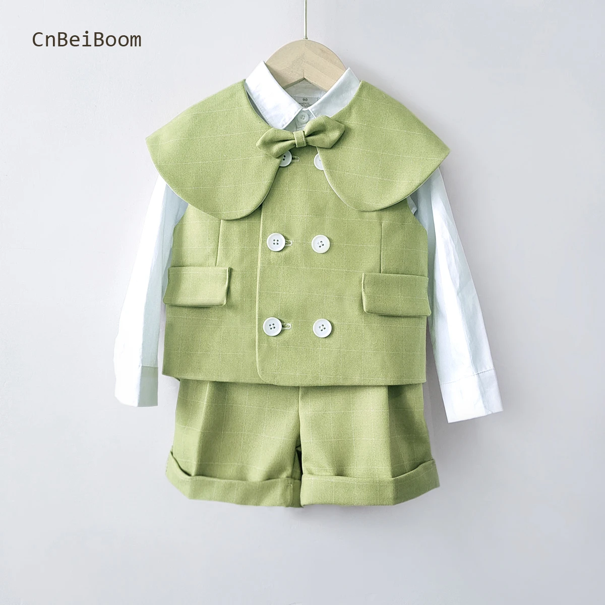 Baby Suit Boy Clothing Set Matcha green Handsome Vest shawl Bow Sets Birthday Christmas Gift Toddler kids Wedding Outfit Dress