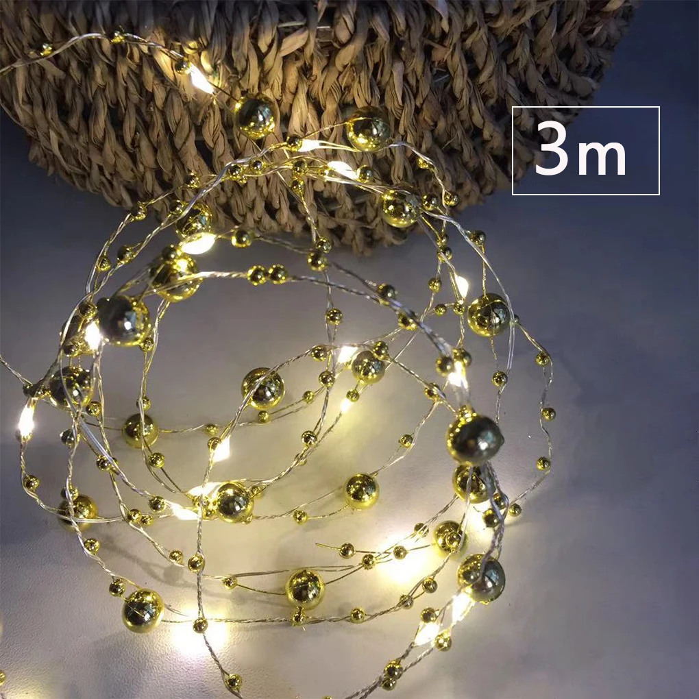 

Light String Electric Light Chain Plastic Bendable LED String with Artificial Pearl, White Pearl, 3 meters