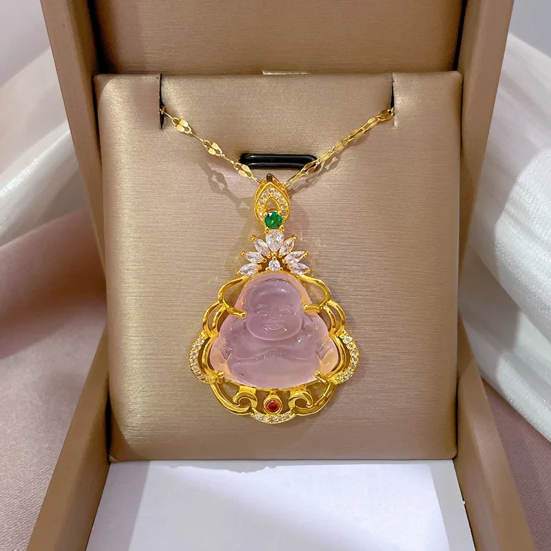 

Hip Hop Crystal Lotus Buddha Pendant Necklace Ladies Exquisite Fashion Jewelry Gift Gold Color Buddha Necklace Amulet
