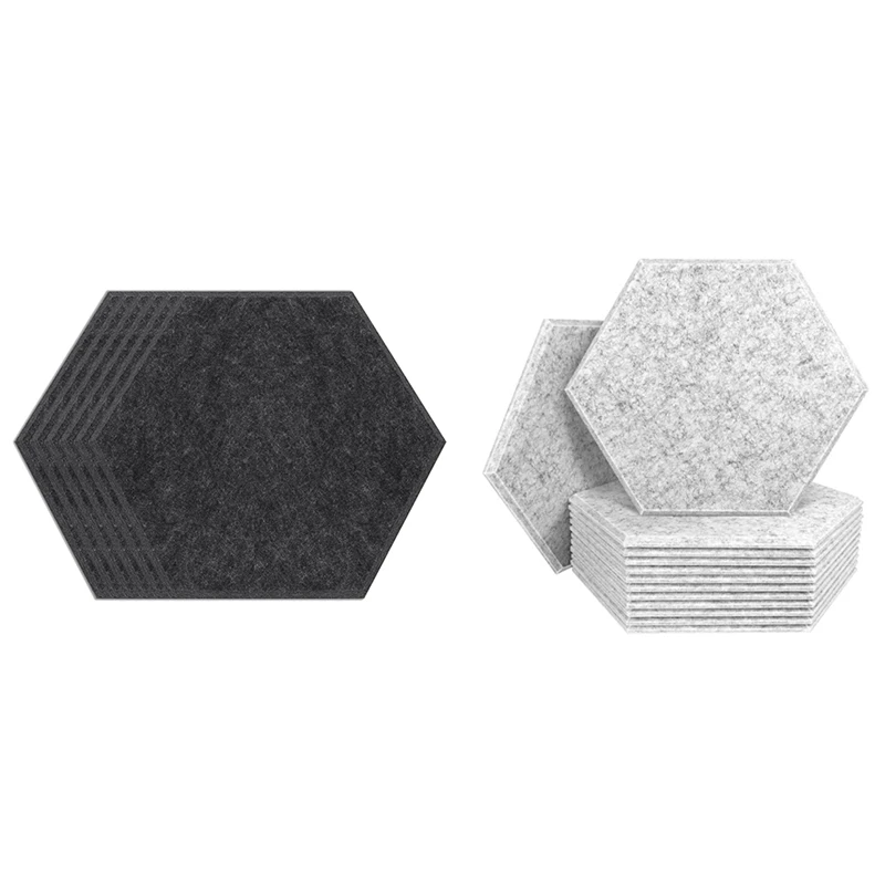 

18 Pcs Hexagon Acoustic Panels Art Decor Sound Proof Padding Wall Tiles, Beveled Edge,Black & Silver Gray