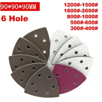 90mm 6 hole red triangle sanding sheet wet and dry sandpaper pads hook loop grit