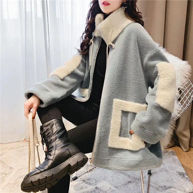 Winter Warm Thicken All Match Jacket Women Plush Casual Loose Coat Outwear Faux Fur Zipper Ladies Parka Coat Korean Fashion 2021