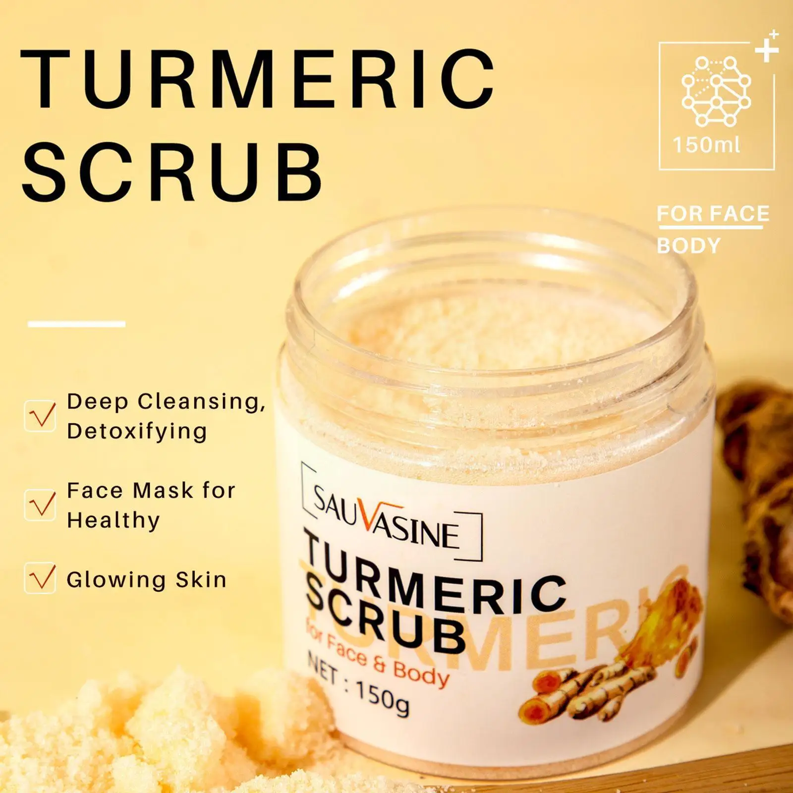 

Turmeric Face Body Scrub Soften Cutin Brightening Moisturizing Anti-Acne Skin Salt Cleaning Smooth Cream Exfoliating Pore S N7N7