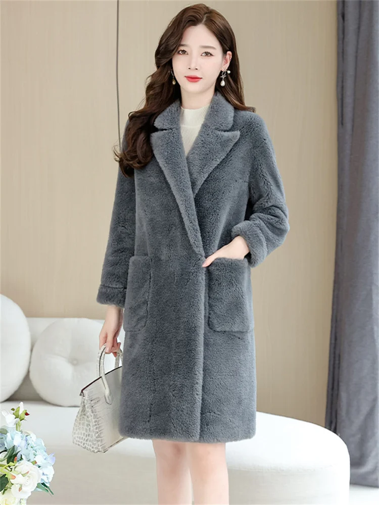 Wool Fur Coat Women Temperament Elegant Light Luxury Fashion Faux Fur Coat 2022 Winter New Long Slim Lapel Warmth Clothing