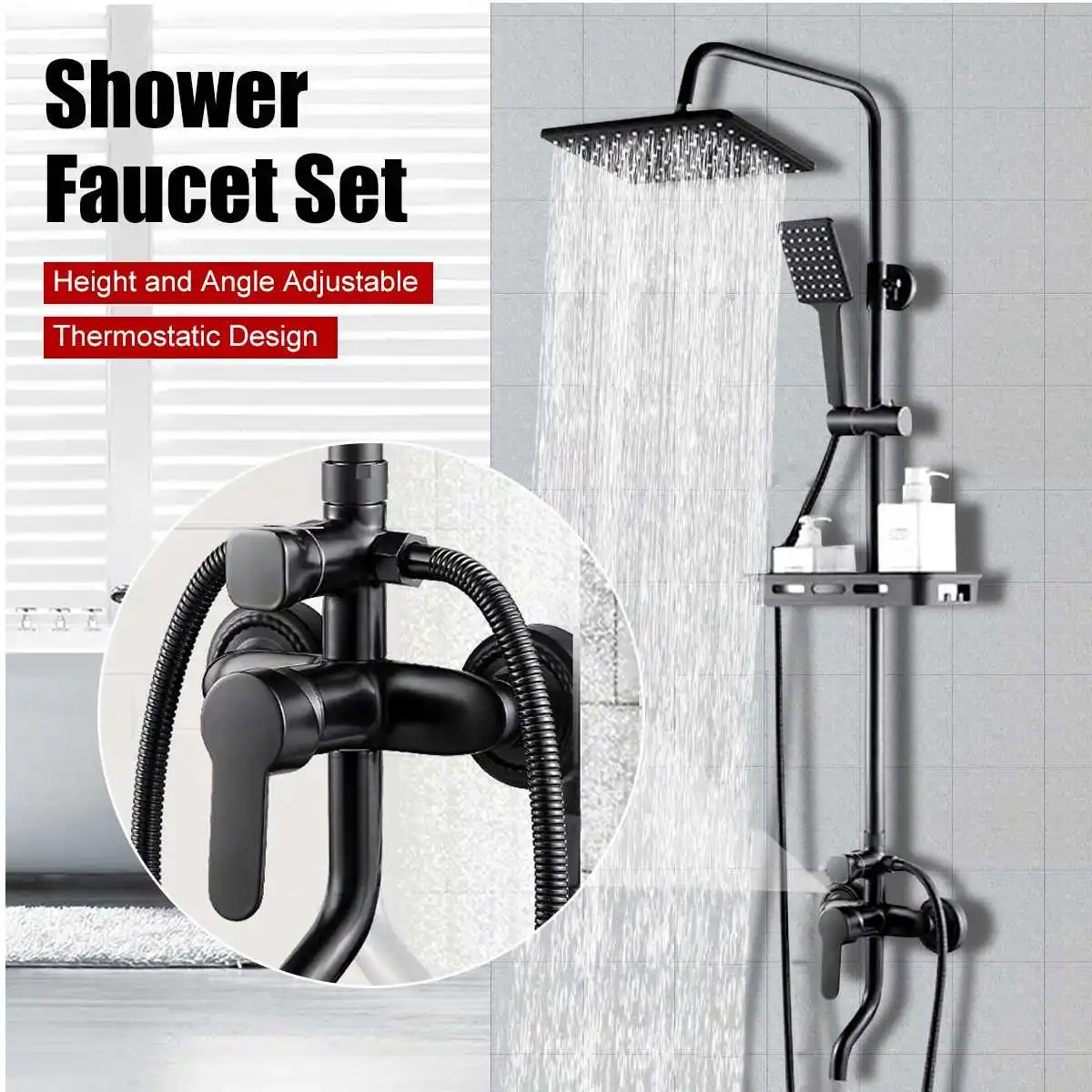 

Bathroom Faucet Matte Black Rain Shower Bath Faucet Wall Mounted Bathtub Shower Mixer Tap Shelf Shower Faucet Shower Set