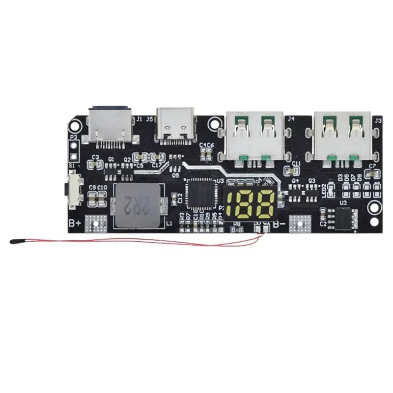 Внешний аккумулятор QC4.0 QC3.0 светодиодный с двумя USB-портами 5 В 22 А 18650 Вт Micro/Type-C USB