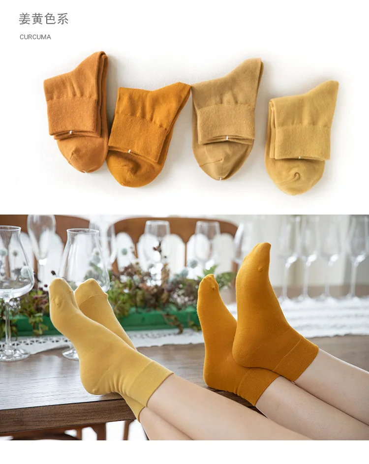4pairs/box HENNYRUE 19 autumn and winter new basic polychromatic cotton lycra gift box combination women's socks.