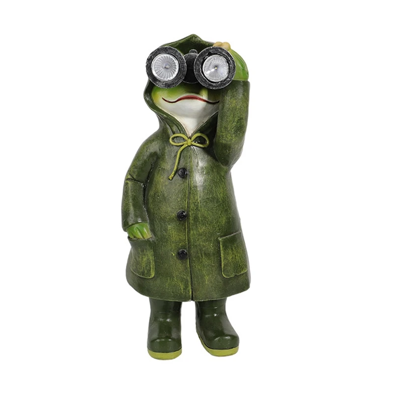 

Garden Telescope Frog Statues Solar Animal Sculpture Art Decor Ornament For Porch Lawn Yard Indoor Waterproof Figurine