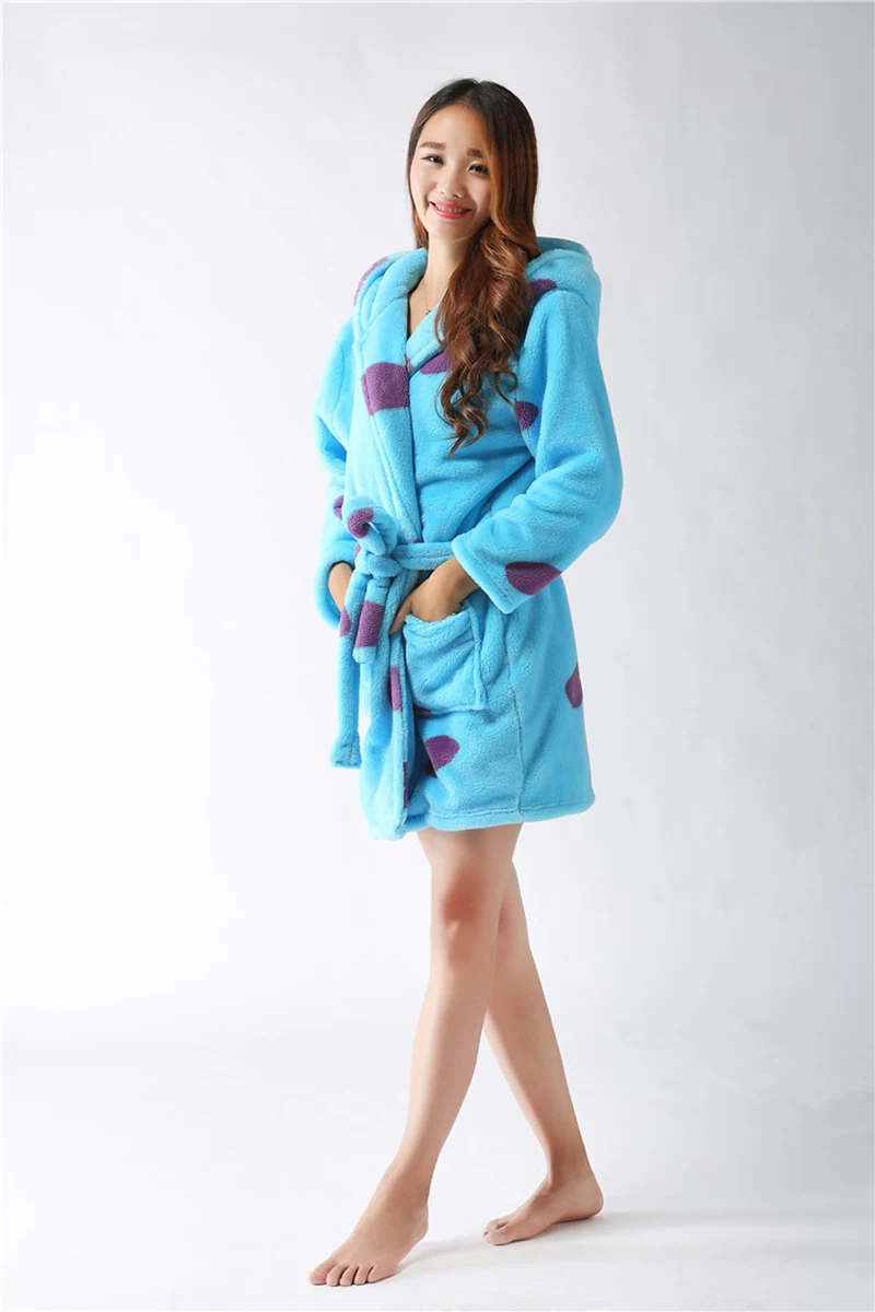 Women's Winter Thin Nightgown Length To The Thigh Polyester Warm Comfortable Colourful Unicorn Leisure Wear With A Belt