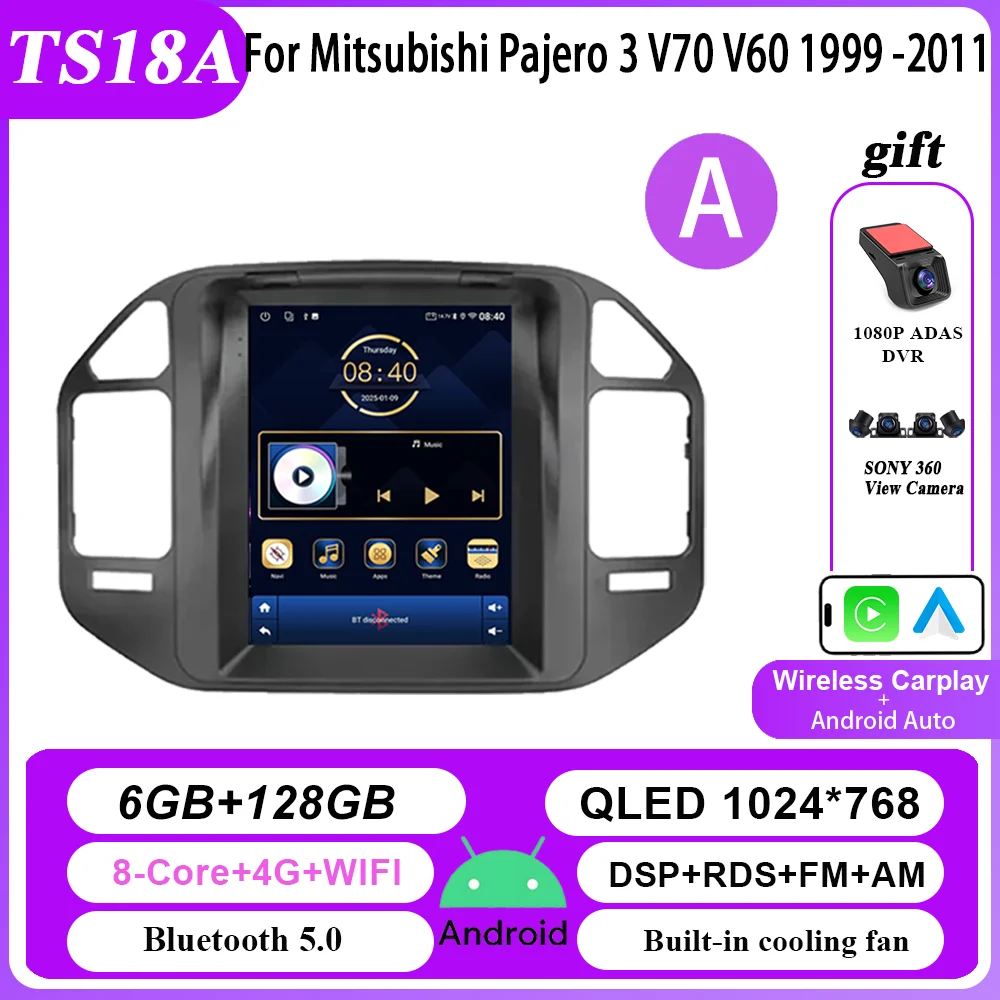 

9,7-дюймовый автомобильный радиоприемник Android 15, стерео для Mitsubishi Pajero 3 V70 V60 1999-2011, автомультимедийный плеер, GPS, беспроводной Carplay 2Din DVD