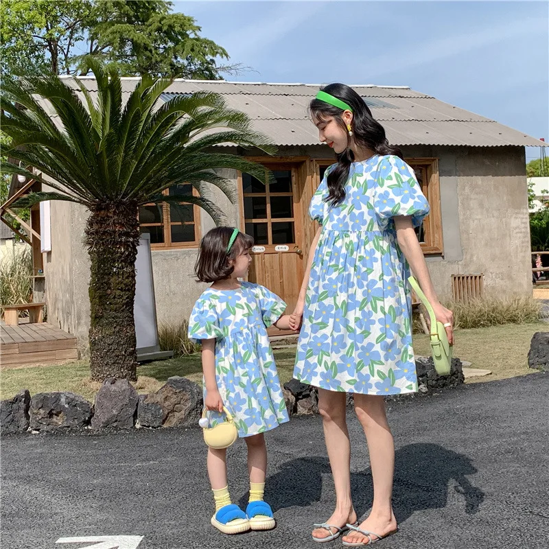 

Mother Daughter Equal Dresses Women Girl Summer Clothes 2022 Mommy And Me Clothing Parent-Child Matching Floral Pattern Dress