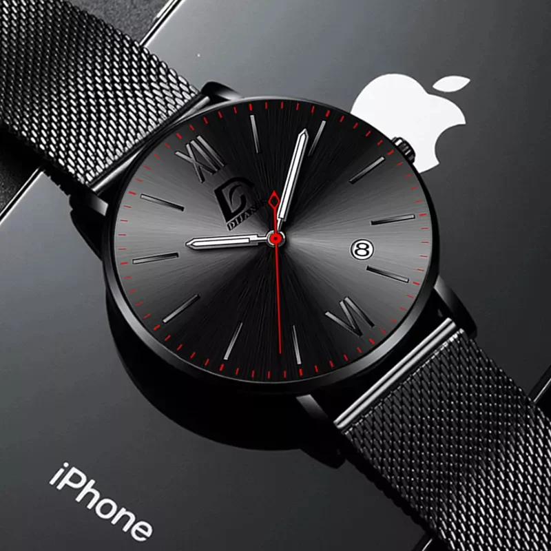 

reloj hombre Mens Watches Luxury Stainless Steel Mesh Belt Quartz WristWatch Men Leather Calendar Luminous Clock часы мужские