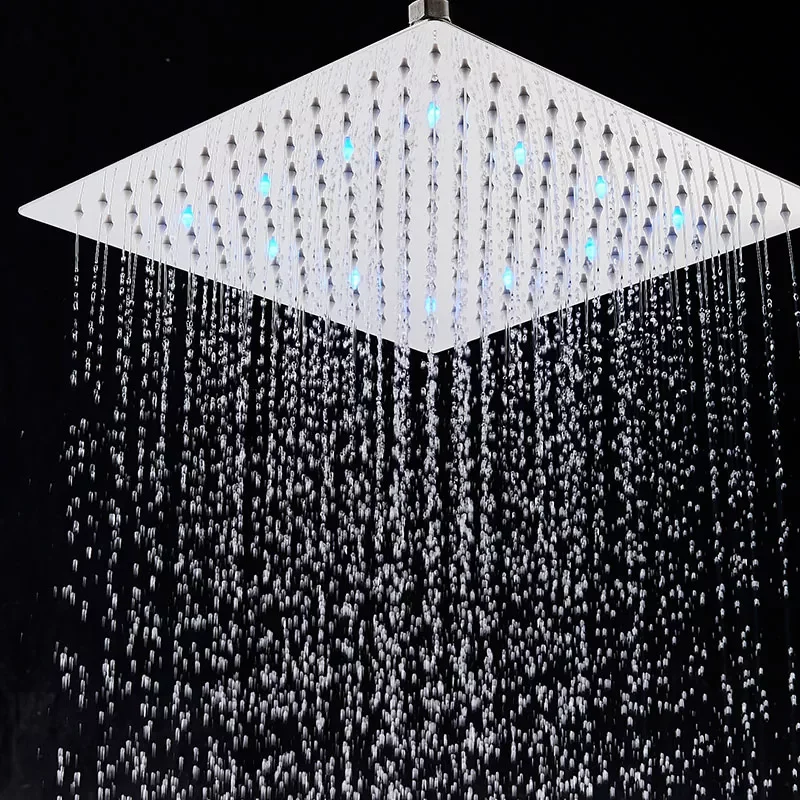

Luxury LED Rainfall Shower Head Stainless Steel Chrome Nickel Colr Shower Head Color Change with Temp Ultra-thin Head Bathshowe